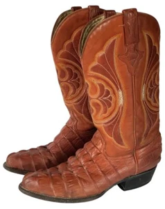 Gran Lider Western Cowboy Boots Mens US 7.5 Pointed Toe Crocodile Gator Brown - Picture 1 of 8