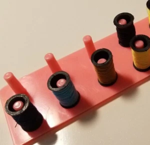 Vintage PINK Plastic Thread Tray for 14 Small Sewing Spools--Thread Included! - Picture 1 of 5