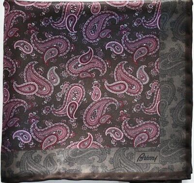 🆕️ NEW Auth BRIONI PAISLEY Print 100% SILK Pocket Square Pochette Handkerchief - Image 1 of 4