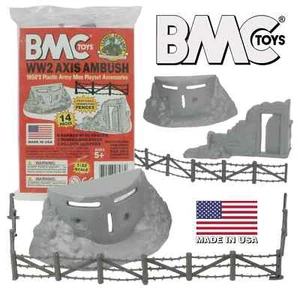 BMC Marx Recast BATTLEGROUND Pillbox Ruined Building Barbed Wire 14pc Gray USA - Picture 1 of 7