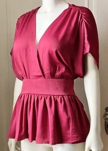 NEW NWT Express Women Red Satin Blouse Top Shirt Large Classy Peplum Christmas - Picture 1 of 6