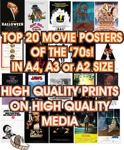 MOVIE POSTERS - TOP 20 MOVIES of the 70s - in A4, A3 or A2 size - Picture 1 of 21