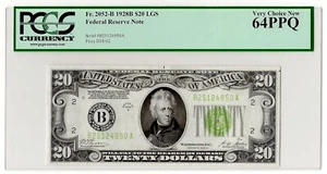 $20 1928B Federal Reserve Note New York Fr. 2052 "LIGHT GREEN SEAL" PCGS 64 PPQ - Picture 1 of 3