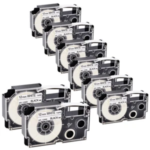 8PK Black on White XR-12WE XR12WE Cartridge Tape for Casio EZ Label Maker 12mm - Picture 1 of 12