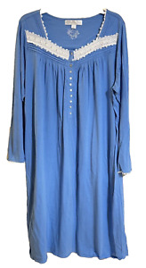 Eileen West Ballet Nightgown Size XL Blue Cotton Modal White Trim Cottage