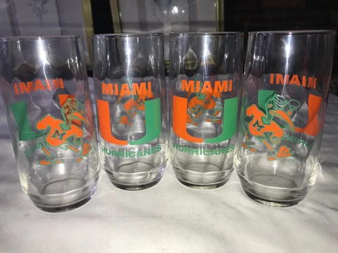 4 Vintage LIBBEY University of MIAMI HURRICANES 16oz Glass Tumbler OPTIC SPIRAL Cover