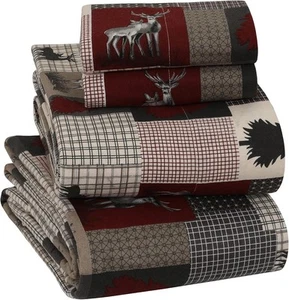 Sleepdown 100% Cotton 160 GSM Flannel Sheet Set - Lodge, Queen Queen, Lodge - Picture 1 of 7