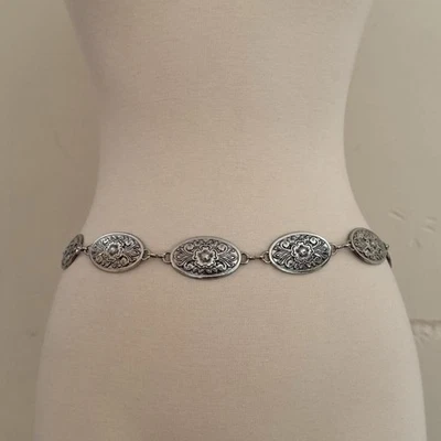 Y2K Antique Silver Flower Concho Chain Belt - Image 1 of 4