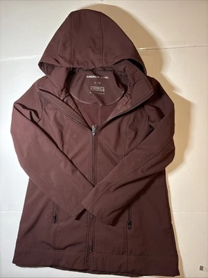 Chaqueta para mujer Andrew Marc marrón suave con capucha repelente al agua cremallera completa talla L Foto 1 de 4
