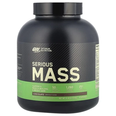 Optimum Nutrition, masa seria, alto aumento de peso en proteínas en polvo, chocolate 6 lb Foto 1 de 2