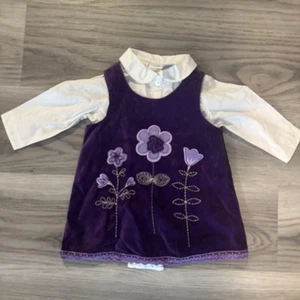 Vintage KRU Supplies Baby Mädchen lila Blumen Samt Kleid Größe 12 Monate - Bild 1 von 6