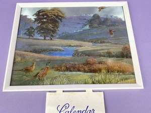 Impresión artística enmarcada vintage de los años 70 + calendario 1974 faisanes escena country - Imagen 1 de 8