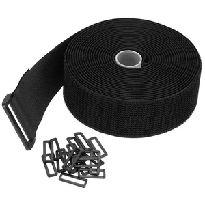 Hook and Loop Straps 2 in x 16 Ft with 20pcs Plastic Buckle Cord Ties, Black - Afbeelding 1 van 5