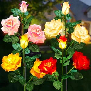 Garden 4 Pack LED Solar Flower Lights with Larger & More Realistic Rose Flowers, - Picture 1 of 12