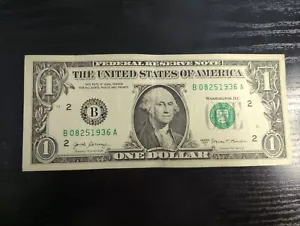 1 dollar fancy serial birthday note - Aug 25th 1936 - B08251936 - series 2017A - Picture 1 of 2
