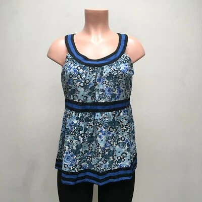 Blusa Anna Sui Anthropologie Mujer Azul Estampada Sin Mangas Imperio Mezcla Seda M Foto 1 de 4