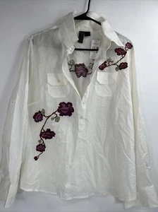 Neu mit Etikett Lane Bryant Popover-Bluse Langarm botanisch bestickt elfenbein 14/16 - Bild 1 von 9