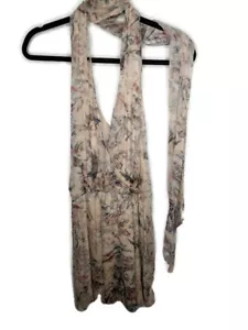 NWT $425 Haute Hippie Ginny Mini Dress Beige Silk Floral Halter Neck Wrap sz 8 - Picture 1 of 7
