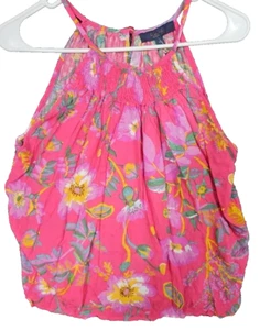 Rachel Roy Tropical Floral Halter Top Size Medium M Pink Smocked Shirt NWT - Picture 1 of 8