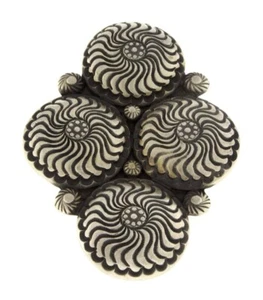 8.75 - Sterling Silver 4 Concho Statement Ring By Navajo Artist Calvin Martinez - Picture 1 of 5