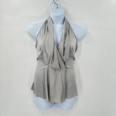 Top Ann Taylor Halter de Seda 4 Plateado Sin Mangas Corbata Metálico Festival Música Foto 1 de 4