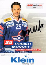 2018-19 EHC Kloten Flyers Hockey Thibaut Monnet Post Card Trading Card Swiss