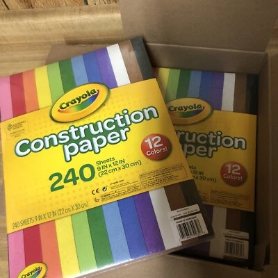 2 Упаковки Crayola строительная бумага 12 цветов 240 листов каждый 9 «x 12» новый - Изображение 1 из 3