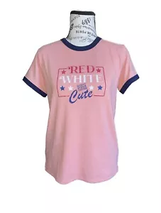 LuLaRoe Size 12 Kids Parker Tee • “Red White & Cute” • Unisex • Red w/Blue Trim - Picture 1 of 11