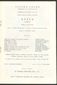 Programa Argentina Teatro Colón Ópera Otelo Thomas Beecham Giuseppe Taddei 1958 - Imagen 1 de 4