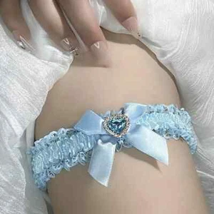 Wedding Garter Blue Bridal Heart Bridesmaid Ladies Traditional Sexy Heart - Picture 1 of 6