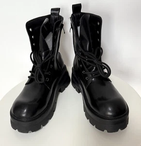 BLACK PU VEGAN 8-HOLE (8-LOCH) PLATFORM BOOTS STIEFEL SCHWARZ goth industrial 45 - Imagen 1 de 6