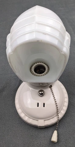 Restored 1930's Porcelier Art Deco, White Over-sink Porcelain Sconce & Shade Cover