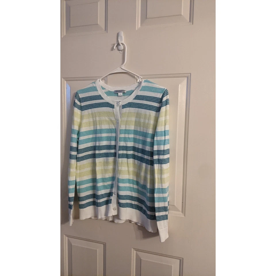 Cárdigan Pendleton Rayas Cierre Botón Mes Algodón, Azul/Verde/Blanco Años 90 Y2K Foto 1 de 4