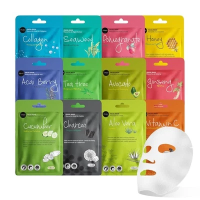 Celavi Essence Facial Mask 12 Pack - Moisturizing Sheet Masks for Skin Care - Image 1 of 4