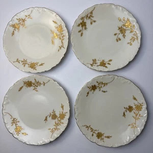 4 piatti Tressemanes & Vogt T&V Limoges avorio 7” dipinti a mano oro bordo floreale - Foto 1 di 9