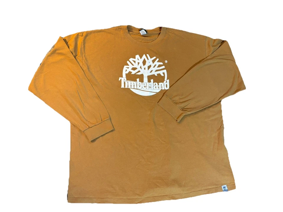 Timberland Logo Camel Beige T-shirt Tree Logo Long Sleeved Mens 3X Cotton - Image 1 of 4