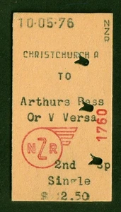 VINTAGE 1976 NEW ZEALAND RAILWAYS NZR CHRISTCHURCH TO ARTHURS PASS TRAIN TICKET - Bild 1 von 1