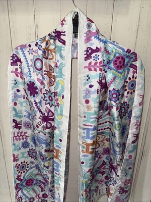 Pineda Covalin Huichol Spirit Silk Scarf – 70”x20” Mexico Art Festival Wrap - Image 1 of 4