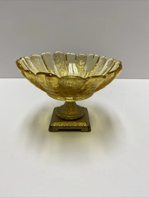 JABONERA VINTAGE BARATIJA ÁMBAR VIDRIO FLOR METAL PEDESTAL MCM BOHO DECORACIÓN RETRO Foto 1 de 4