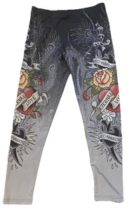 Ed Hardy Leggings Grandi Stampa All Over Teschio Rose Grunge Y2K Goth Street Love - Foto 1 di 5