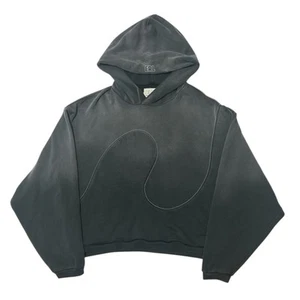 Felpa con cappuccio ERL pesante Swirl taglia XL lavata nera - Foto 1 di 5