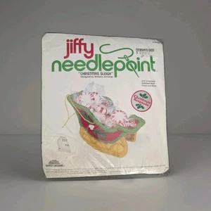 Vintage 1978 Jiffy Needlepoint Kit #5040 Christmas Sleigh 3" Ornament - Picture 1 of 2