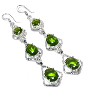 Green Peridot Gemstone Handmade 925 Sterling Silver Jewelry Earring Size 3.75" - Picture 1 of 1