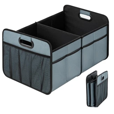 Compact Car Trunk Organizer - 2 Compartments, Collapsible, Gray-Green Storage - Image 1 of 4