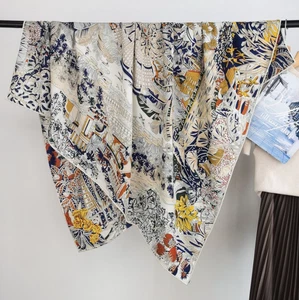 70% Cashmere 30% Silk Green heaven Print 135X135cm Scarf Double Face Wrap Shawl  - Picture 1 of 8