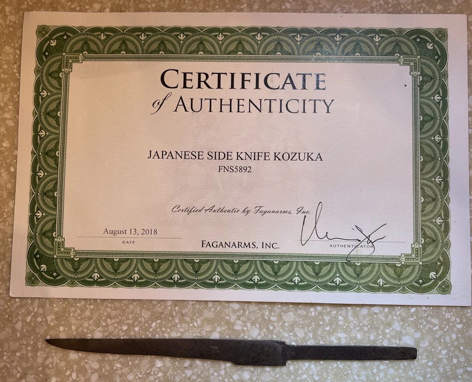 Auténtico cuchillo lateral japonés Kozuka Samurai certificado auténtico  Foto 1 de 4