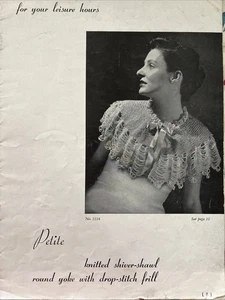 Vintage 1930 Knitted Pattern PETITE SHIVER SHAWL Shoulderette Drop Stitch Frill - Picture 1 of 1