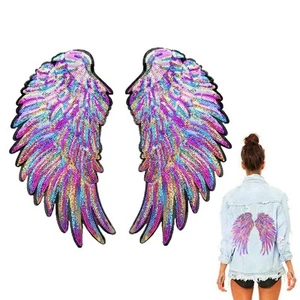 Rainbow Sequin Appliques Angel Wing Sew On Patches - Picture 1 of 7