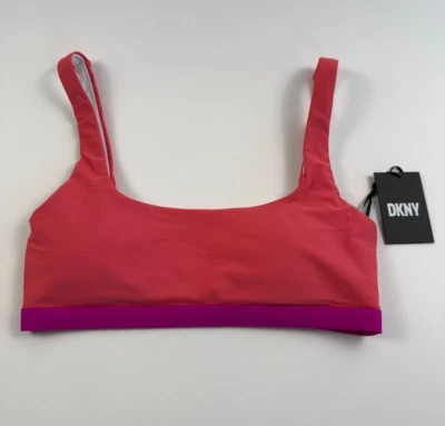 DKNY 泳装比基尼上衣带可拆卸软垫橙色/洋红色 M 全新带标签 — 第 1/4 张图片