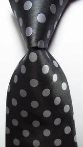 New Classic Dot Dark Gray Light Gray JACQUARD WOVEN Silk Men's Tie Necktie - Picture 1 of 2